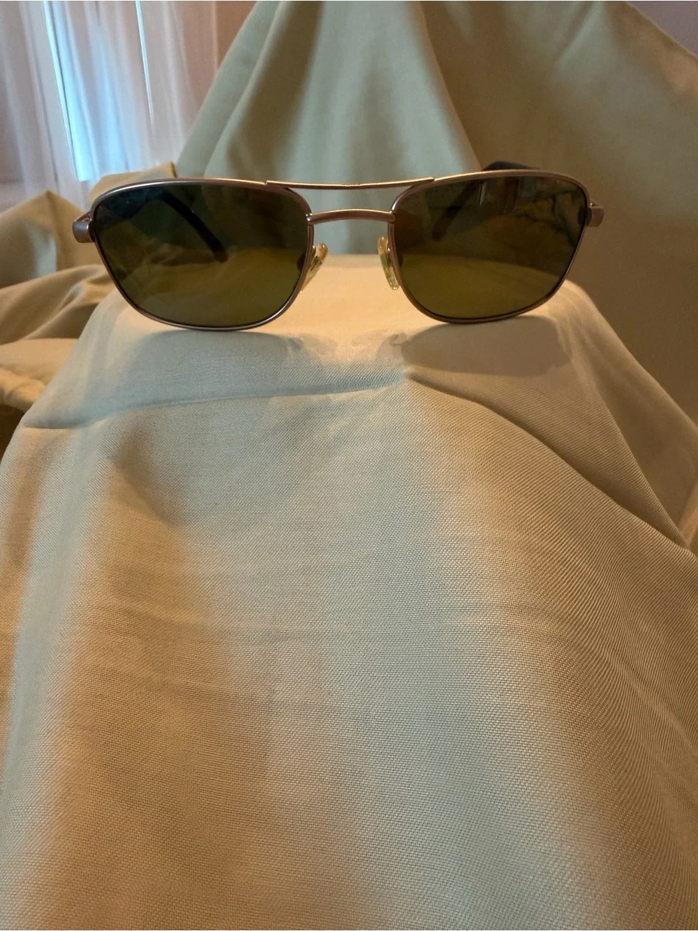 Slim Metal Frame Sunglasses with Olive Lenses